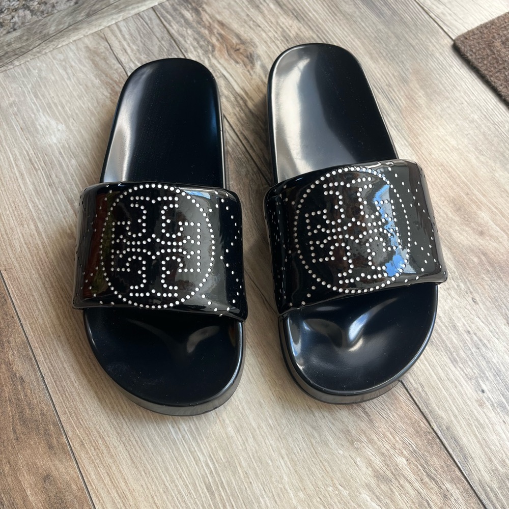 Tory Burch Black Embellished Slide Sandals